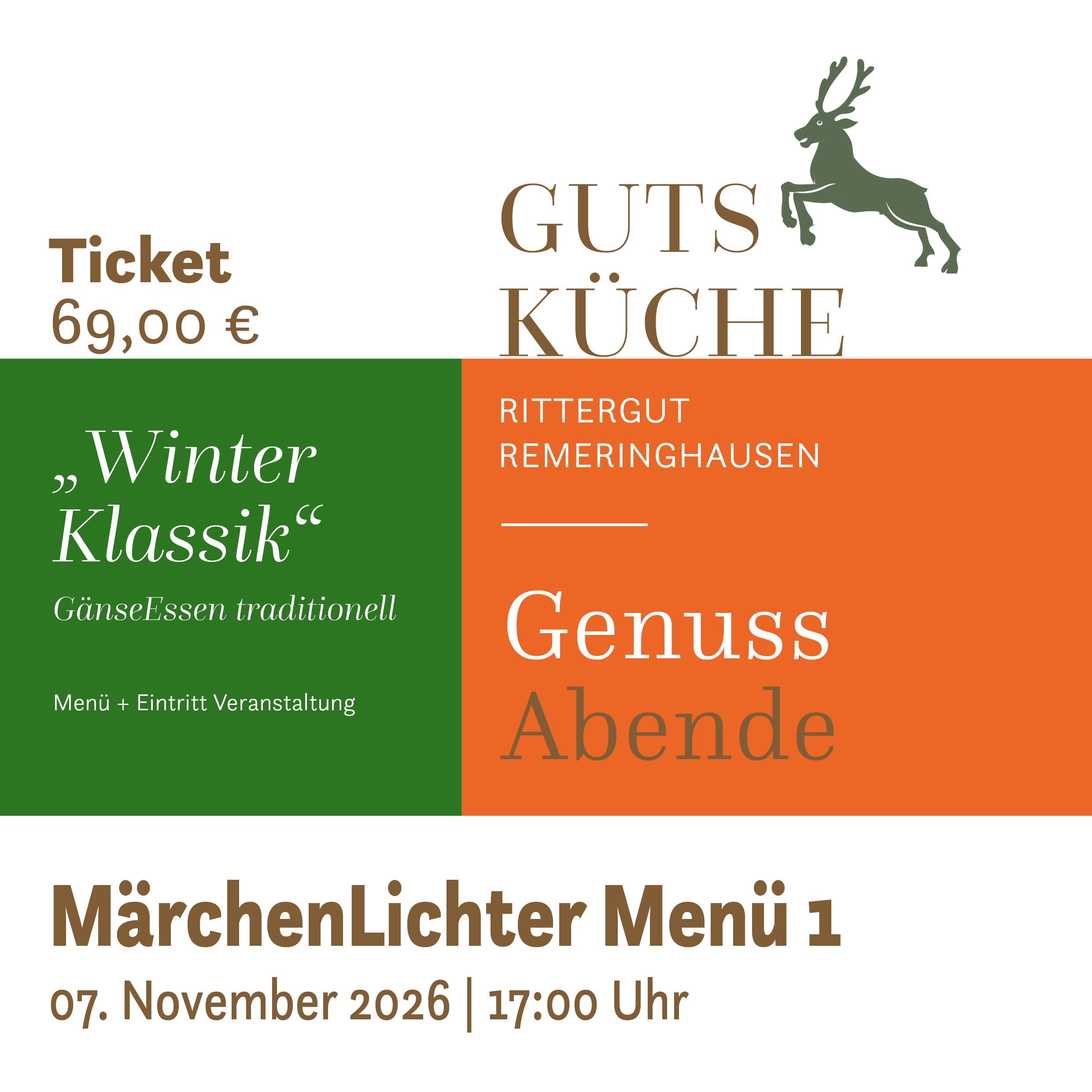 GenussAbend 1 „WinterKlassik“ – Samstag, 07. November 2026