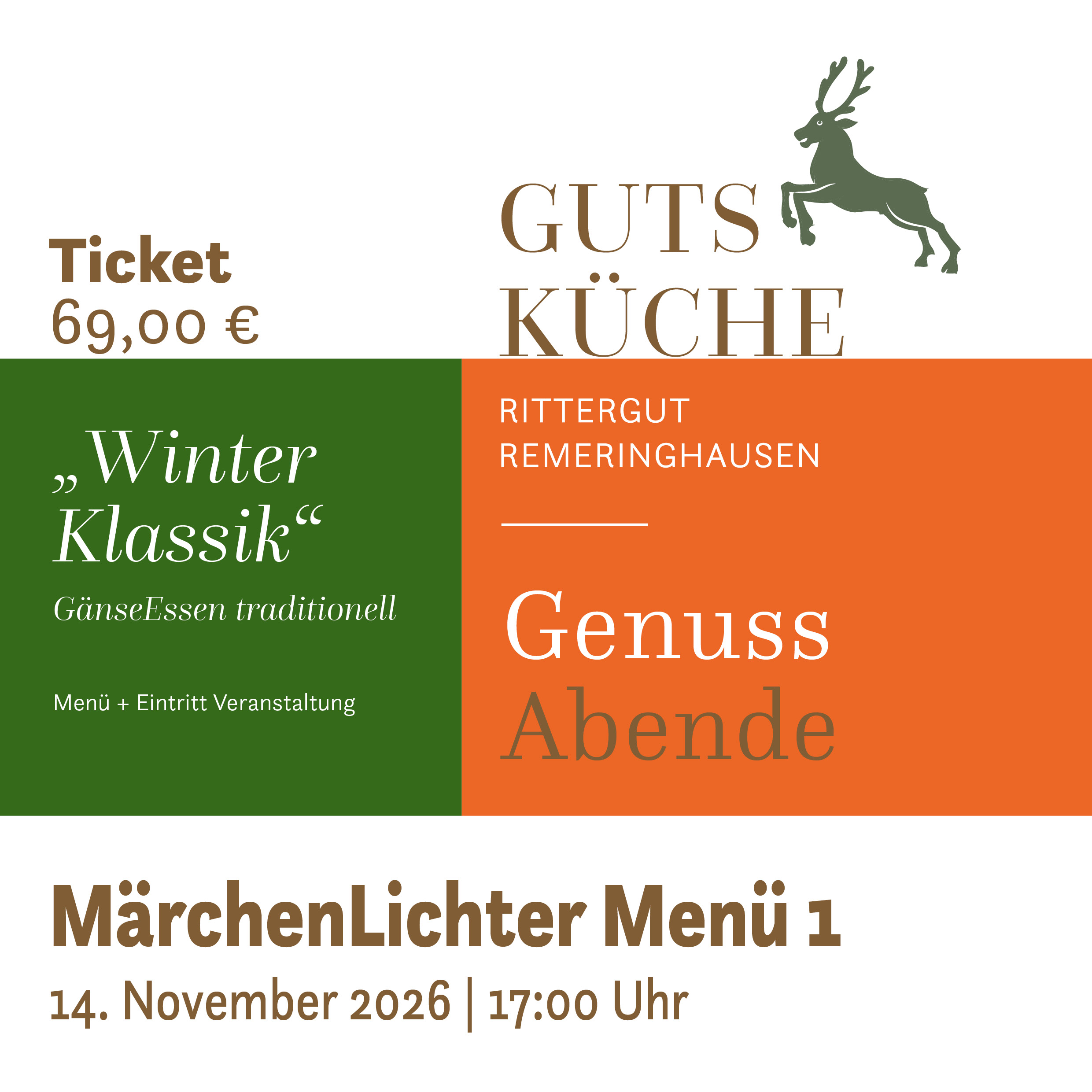 GenussAbend 1 „WinterKlassik“ – Samstag, 14. November 2026