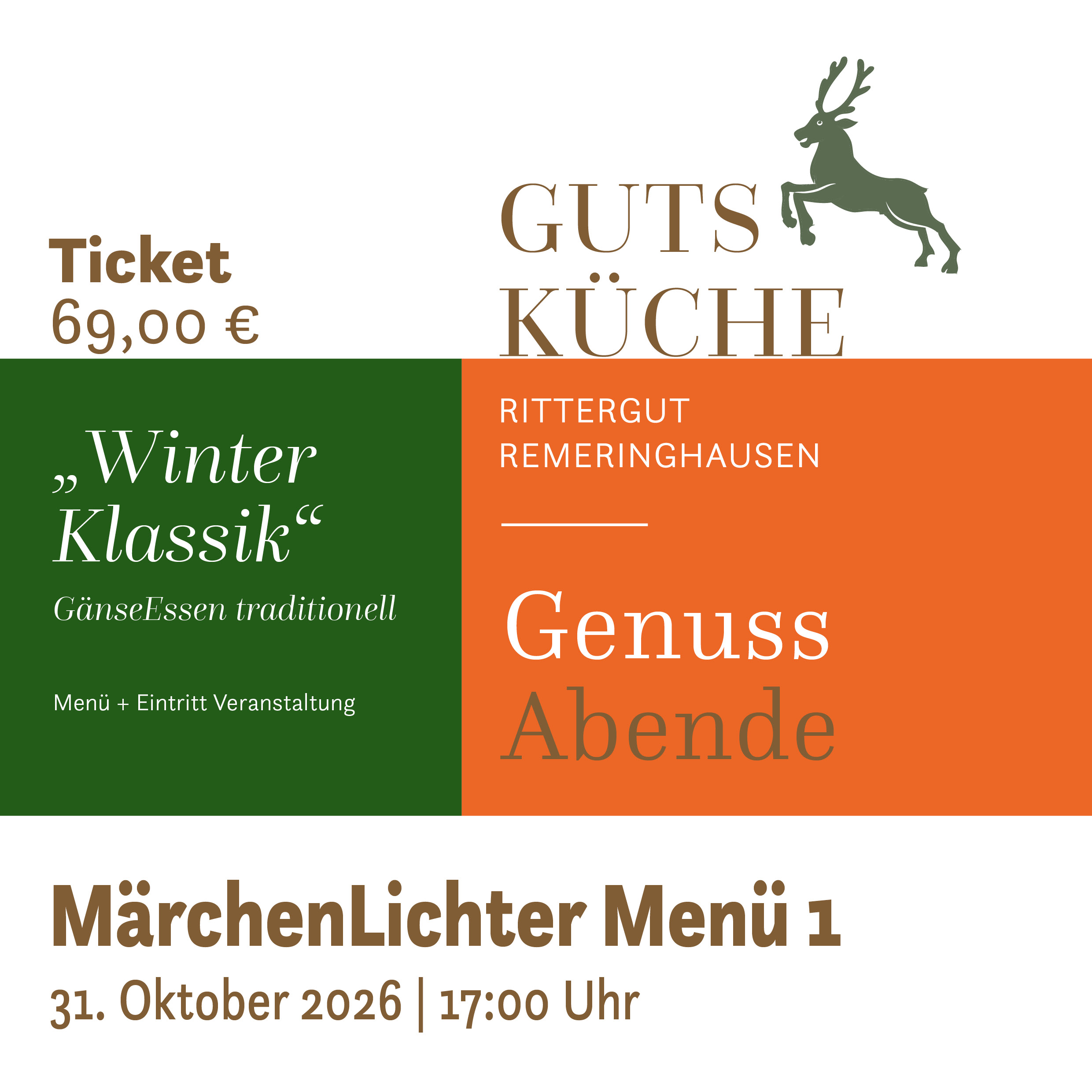 GenussAbend 1 „WinterKlassik“ – Samstag, 31. Oktober 2026